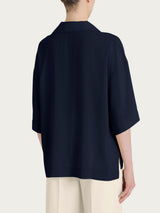 Blusa con cuello de polo de Velo de Viscosa Satinada Azul para mujer - Ragno