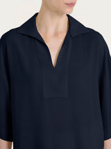 Blusa con cuello de polo de Velo de Viscosa Satinada Azul para mujer - Ragno