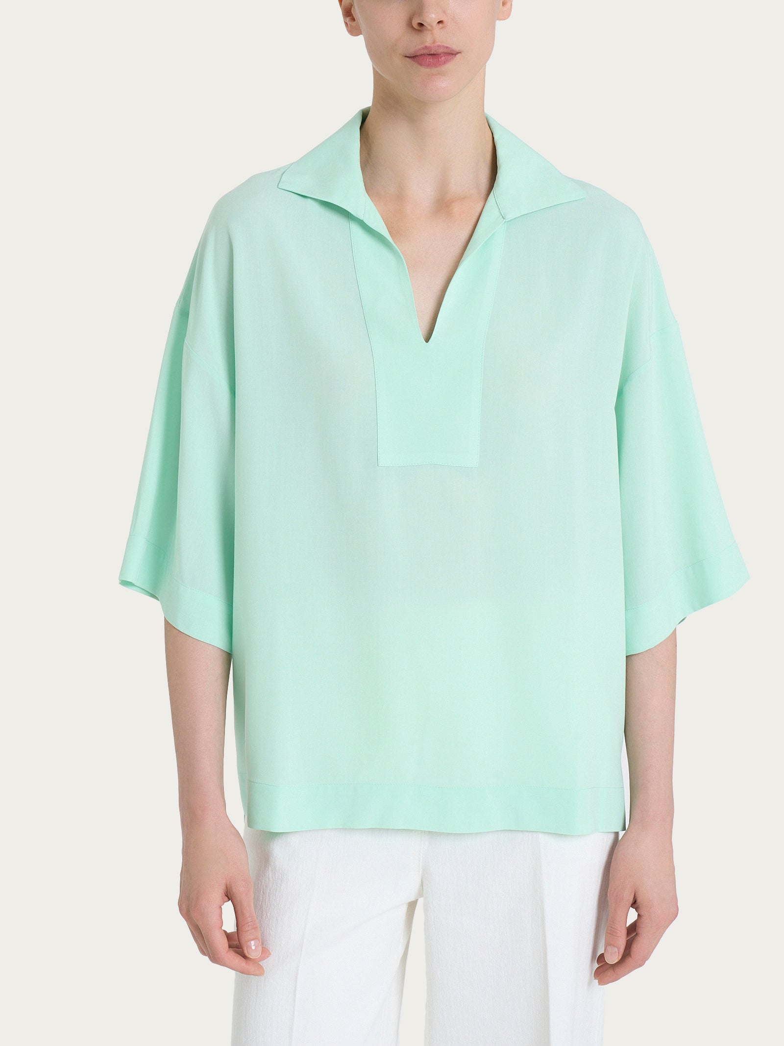 Blusa con colletto polo in EcoSeta Verdi Donna - Ragno