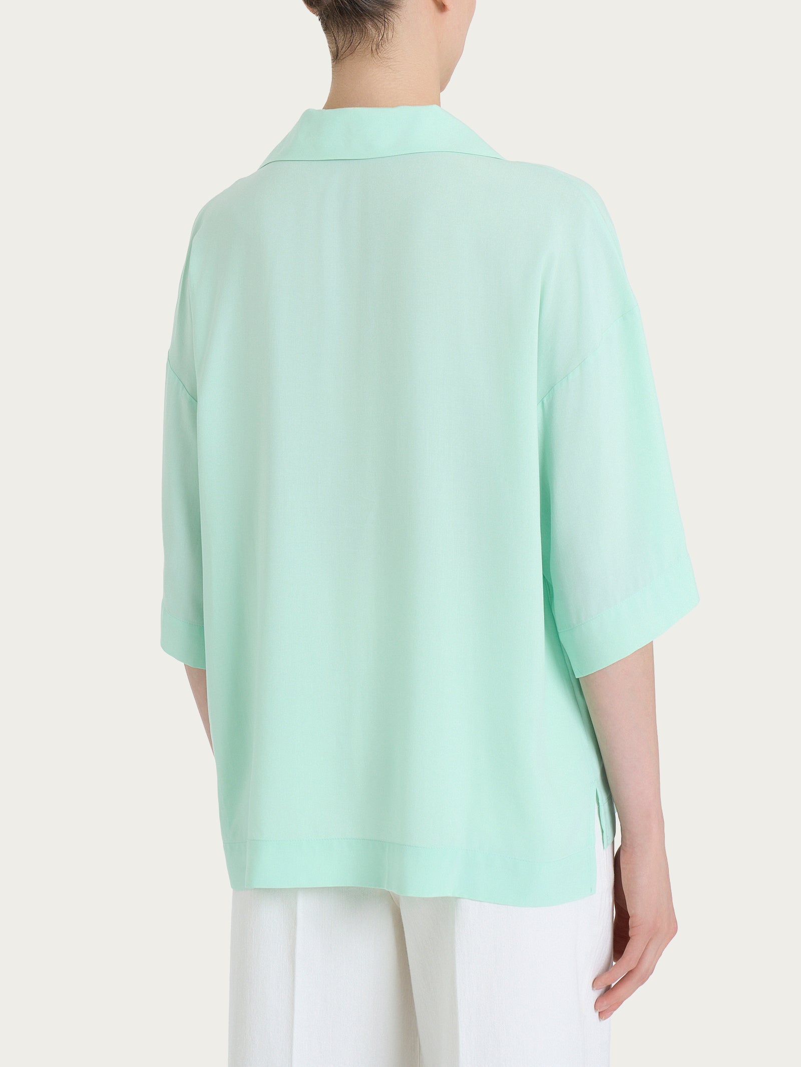 Blusa con colletto polo in EcoSeta Verdi Donna - Ragno