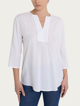 Blusa con scollo a V e manica 3/4 in Voile di Viscosa Satin Bianchi Donna - Ragno