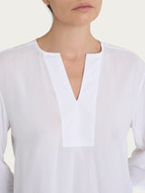Blusa con scollo a V e manica 3/4 in Voile di Viscosa Satin Bianchi Donna - Ragno