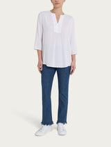Blusa con scollo a V e manica 3/4 in Voile di Viscosa Satin Bianchi Donna - Ragno