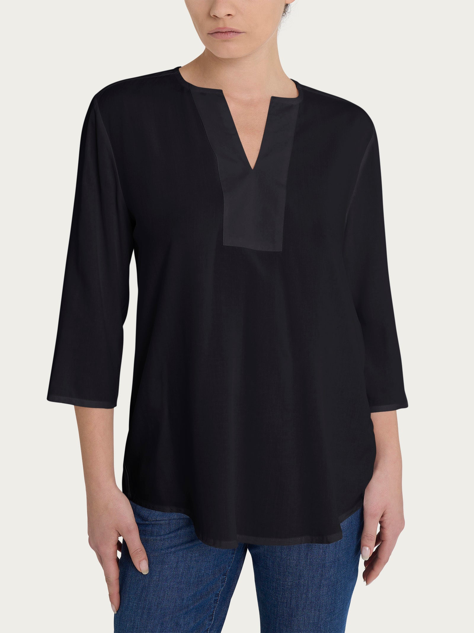 Blusa con scollo a V e manica 3/4 in Ecoseta Neri Donna - Ragno