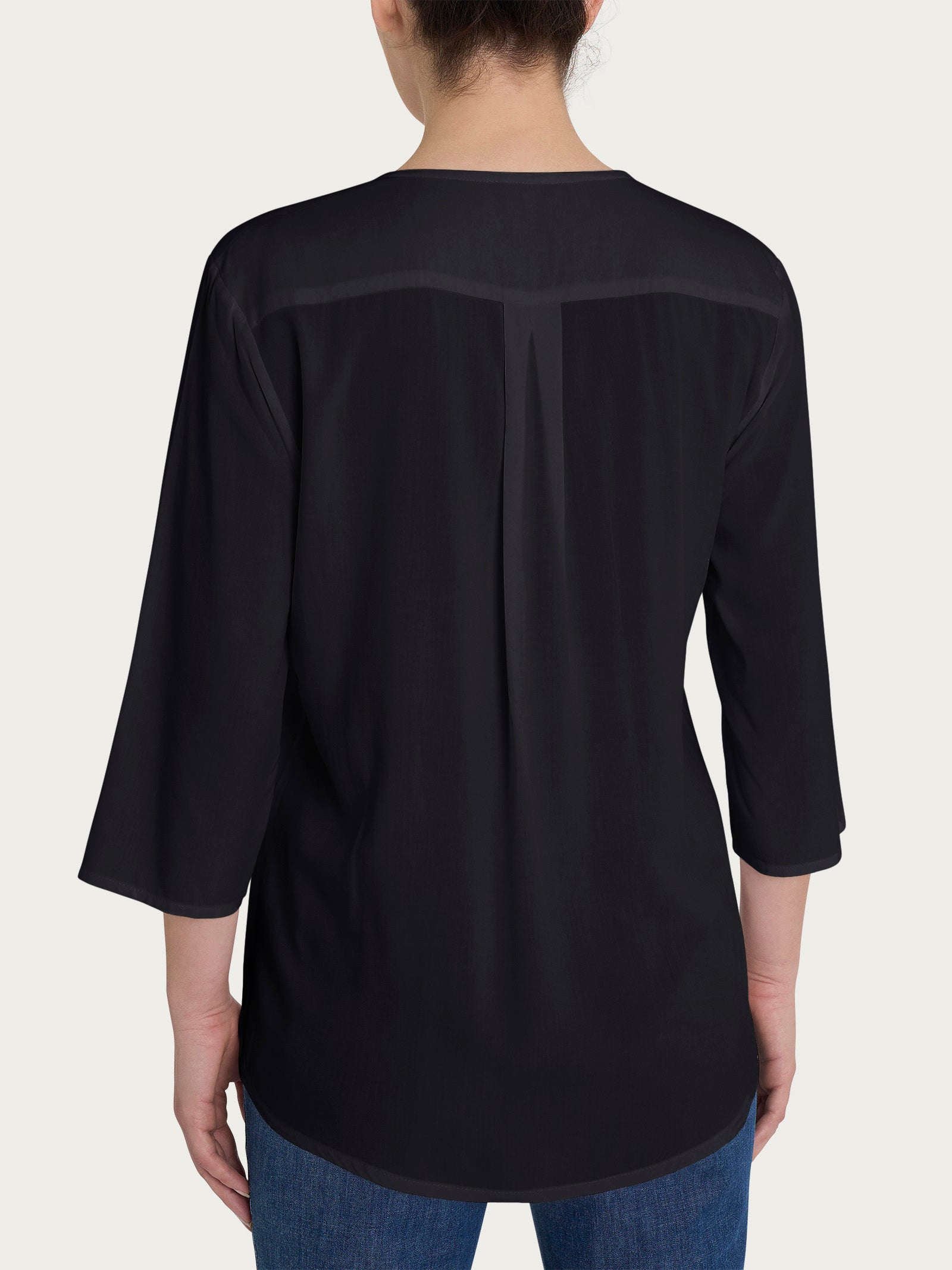 Blusa con scollo a V e manica 3/4 in Ecoseta Neri Donna - Ragno