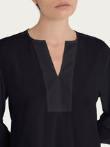 Blusa con scollo a V e manica 3/4 in Ecoseta Neri Donna - Ragno