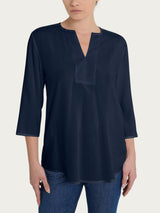 Blusa con scollo a V e manica 3/4 in Voile di Viscosa Satin Blu Donna - Ragno