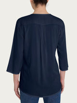 Blusa con scollo a V e manica 3/4 in Voile di Viscosa Satin Blu Donna - Ragno