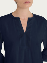 Blusa con scollo a V e manica 3/4 in Voile di Viscosa Satin Blu Donna - Ragno
