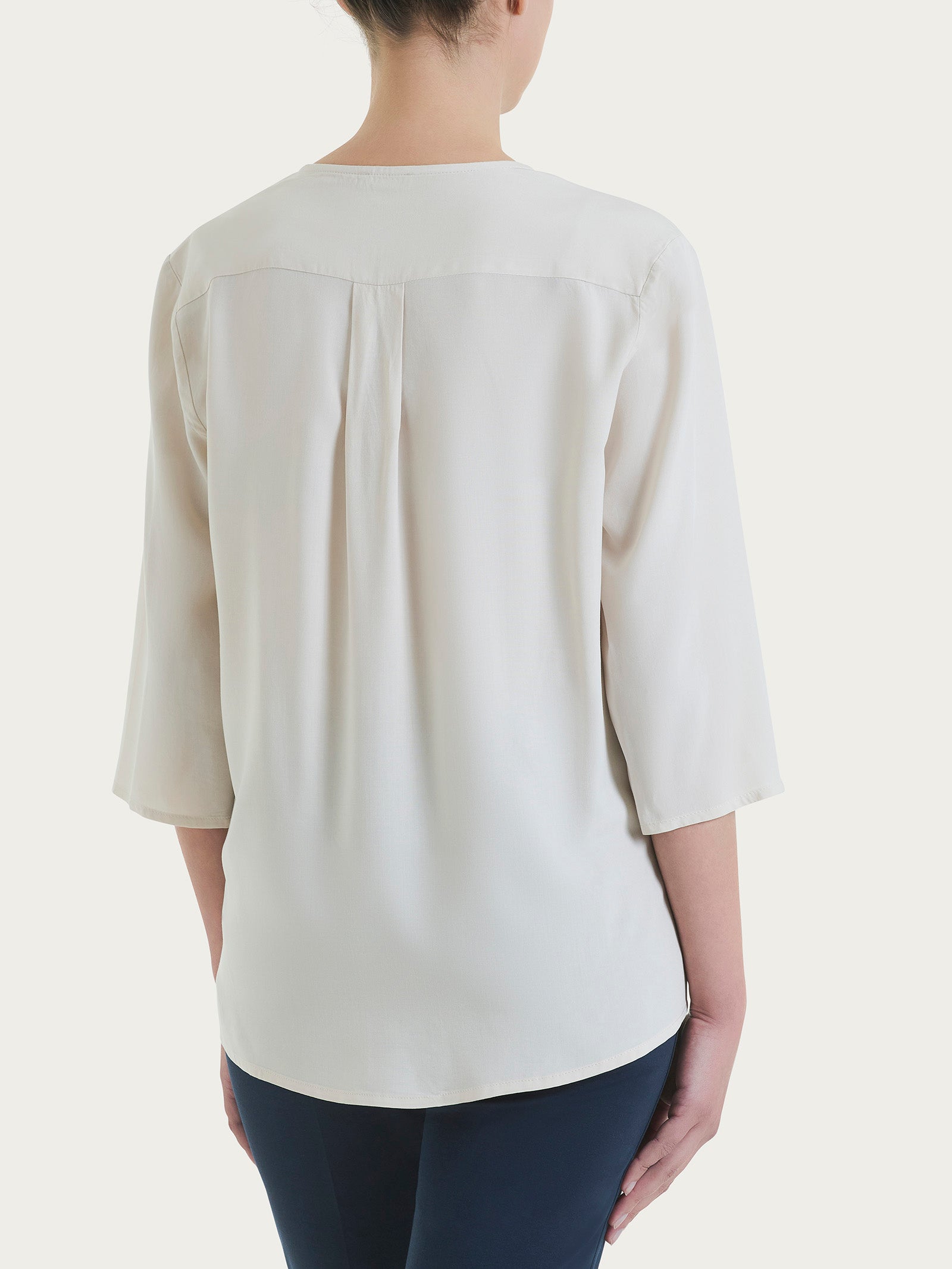 Blusa con scollo a V e manica 3/4 in Ecoseta Bianchi Donna - Ragno