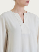 Blusa con scollo a V e manica 3/4 in Voile di Viscosa Satin Bianchi Donna - Ragno