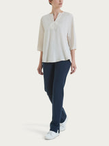 Blusa con scollo a V e manica 3/4 in Voile di Viscosa Satin Bianchi Donna - Ragno