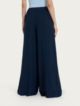 Pantalone a palazzo con tasche in Ecoseta Blu Donna - Ragno