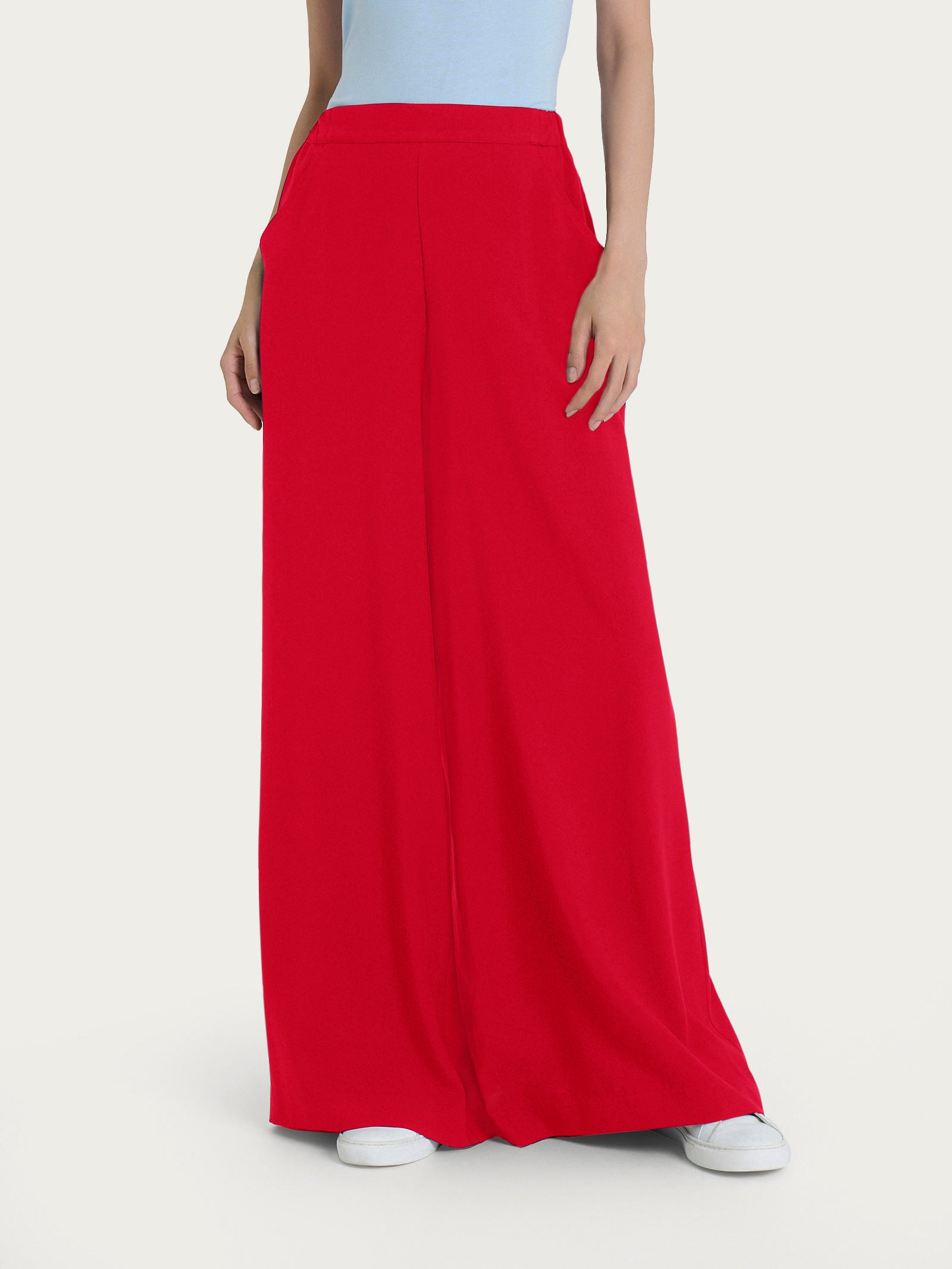 Pantalone a palazzo con tasche in Ecoseta Rossi Donna - Ragno