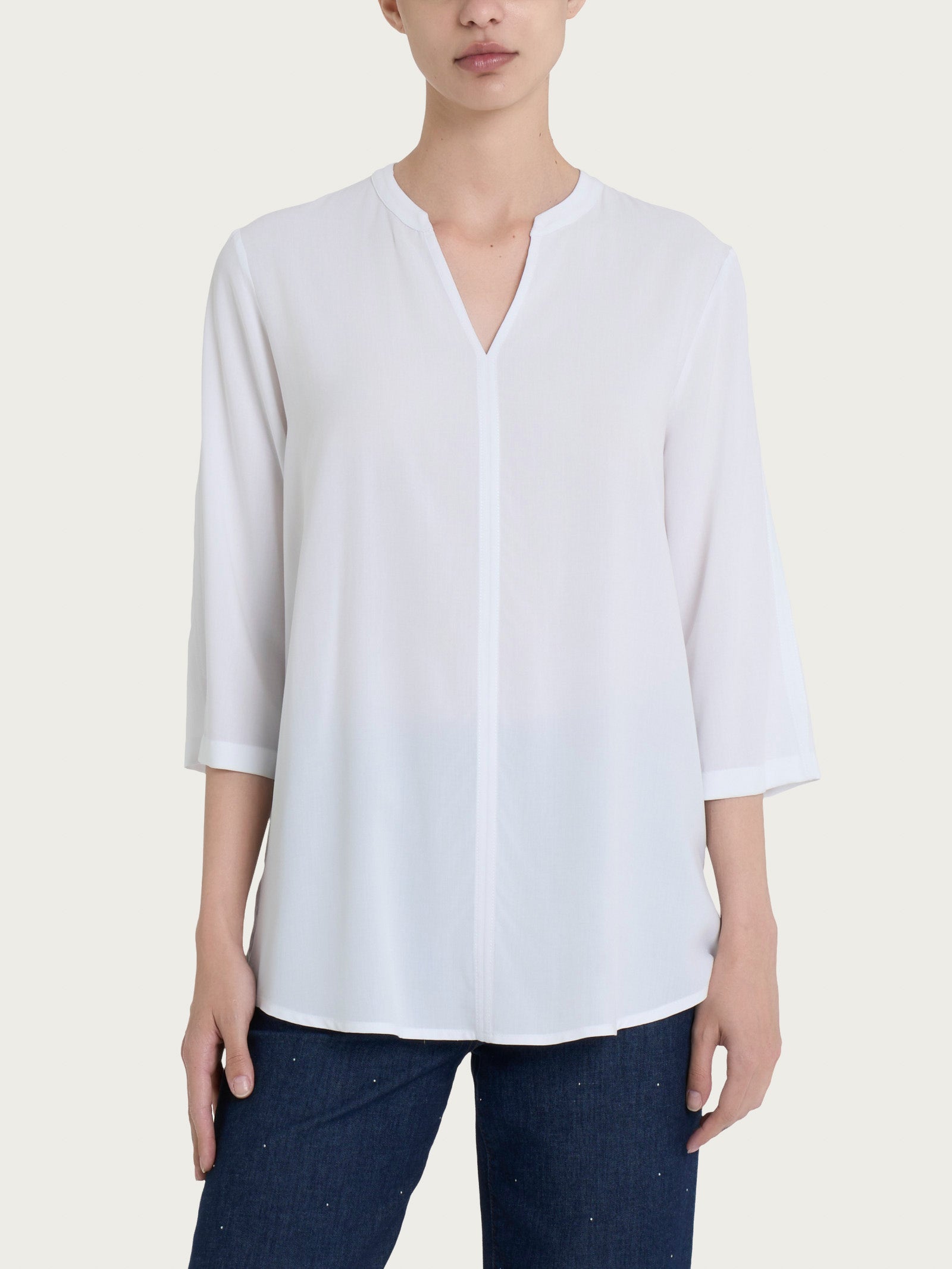 Blusa con collo alla coreana e manica 3/4 in Ecoseta Bianchi Donna - Ragno