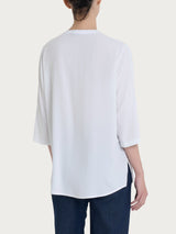 Blusa con collo alla coreana e manica 3/4 in Ecoseta Bianchi Donna - Ragno