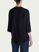 Blusa con collo alla coreana e manica 3/4 in Ecoseta Neri Donna - Ragno