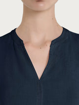 Blusa con collo alla coreana e manica 3/4 in Ecoseta Blu Donna - Ragno