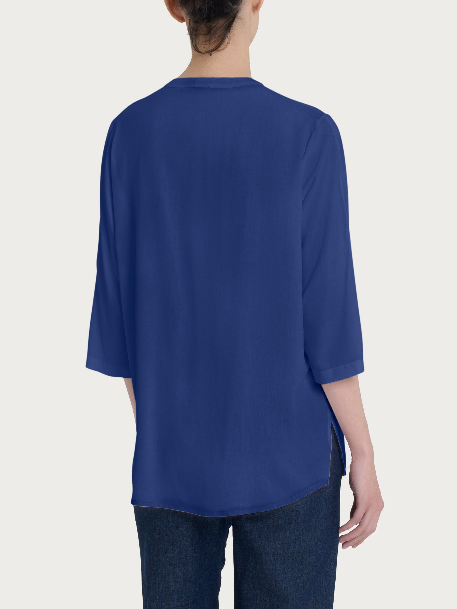Blusa con collo alla coreana e manica 3/4 in Ecoseta Blu Donna - Ragno