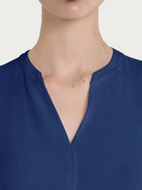 Blusa con collo alla coreana e manica 3/4 in Ecoseta Blu Donna - Ragno