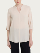 Blusa con collo alla coreana e manica 3/4 in Ecoseta Bianchi Donna - Ragno