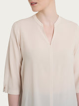 Blusa con collo alla coreana e manica 3/4 in Ecoseta Bianchi Donna - Ragno