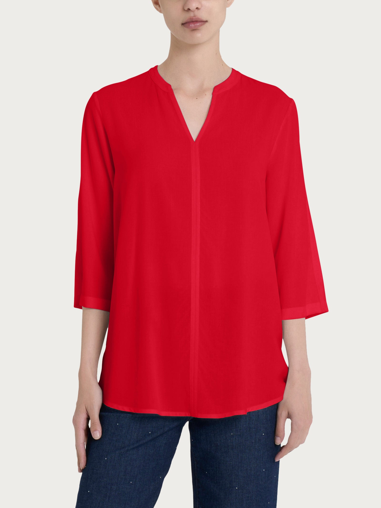 Blusa con collo alla coreana e manica 3/4 in Ecoseta Rossi Donna - Ragno