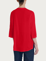 Blusa con collo alla coreana e manica 3/4 in Ecoseta Rossi Donna - Ragno
