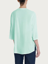 Blusa con collo alla coreana e manica 3/4 in Ecoseta Verdi Donna - Ragno