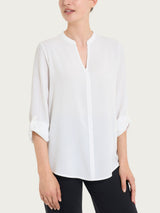 Blusa con collo alla coreana e manica risvoltabile in Voile di Viscosa Satin Bianchi Donna - Ragno