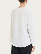 Blusa con collo alla coreana e manica risvoltabile in Voile di Viscosa Satin Bianchi Donna - Ragno
