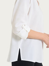 Blusa con collo alla coreana e manica risvoltabile in Voile di Viscosa Satin Bianchi Donna - Ragno