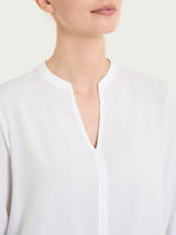 Blusa con collo alla coreana e manica risvoltabile in Voile di Viscosa Satin Bianchi Donna - Ragno