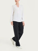 Blusa con collo alla coreana e manica risvoltabile in Voile di Viscosa Satin Bianchi Donna - Ragno