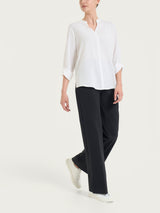 Blusa con collo alla coreana e manica risvoltabile in Ecoseta Bianchi Donna - Ragno