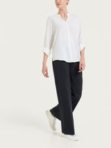 Blusa con collo alla coreana e manica risvoltabile in Voile di Viscosa Satin Bianchi Donna - Ragno