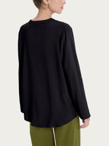 Blusa con collo alla coreana e manica risvoltabile in Ecoseta Neri Donna - Ragno