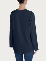 Blusa con collo alla coreana e manica risvoltabile in Voile di Viscosa Satin Blu Donna - Ragno