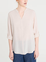 Blusa con collo alla coreana e manica risvoltabile in Voile di Viscosa Satin Bianchi Donna - Ragno