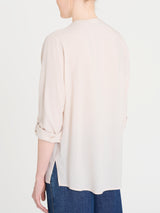 Blusa con collo alla coreana e manica risvoltabile in Ecoseta Bianchi Donna - Ragno