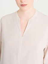 Blusa con collo alla coreana e manica risvoltabile in Voile di Viscosa Satin Bianchi Donna - Ragno