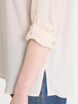 Blusa con collo alla coreana e manica risvoltabile in Voile di Viscosa Satin Bianchi Donna - Ragno