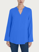 Blusa con collo alla coreana e manica risvoltabile in Ecoseta Blu Donna - Ragno