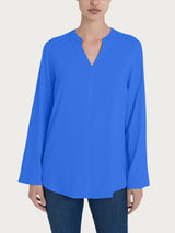 Blusa con collo alla coreana e manica risvoltabile in Ecoseta Blu Donna - Ragno