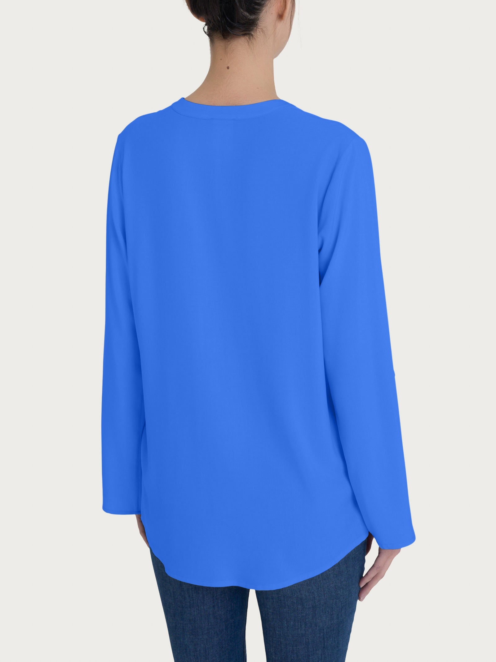 Blusa con collo alla coreana e manica risvoltabile in Ecoseta Blu Donna - Ragno