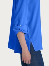 Blusa con collo alla coreana e manica risvoltabile in Ecoseta Blu Donna - Ragno