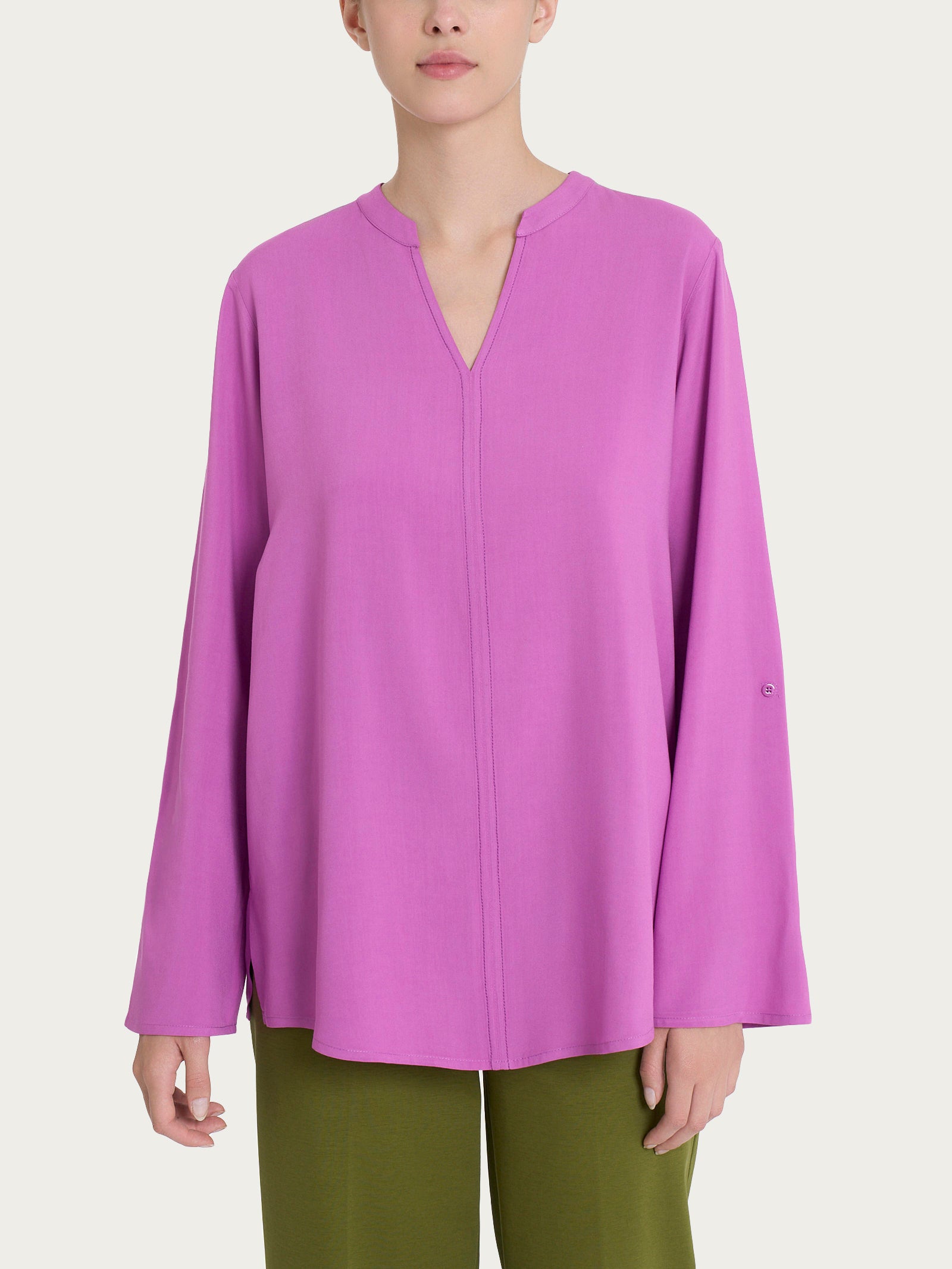 Blusa con collo alla coreana e manica risvoltabile in Ecoseta Viola Donna - Ragno