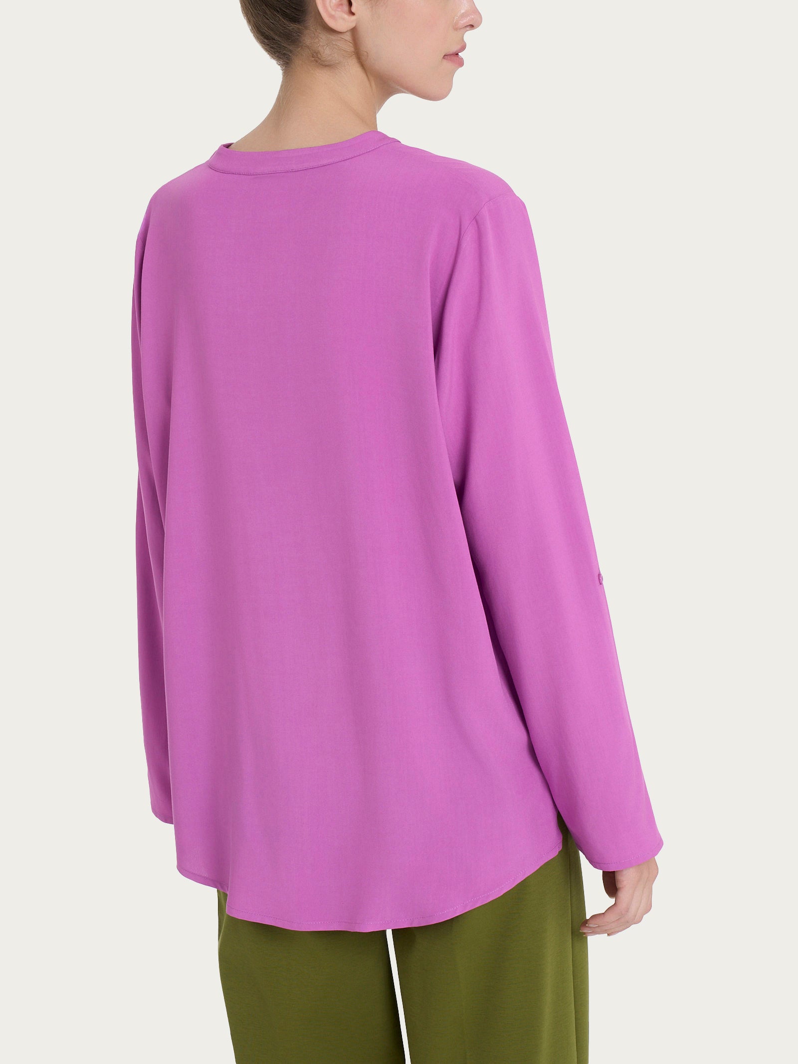 Blusa con collo alla coreana e manica risvoltabile in Ecoseta Viola Donna - Ragno