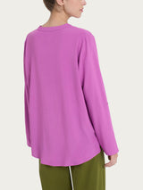 Blusa con collo alla coreana e manica risvoltabile in Voile di Viscosa Satin Viola Donna - Ragno