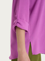 Blusa con collo alla coreana e manica risvoltabile in Ecoseta Viola Donna - Ragno